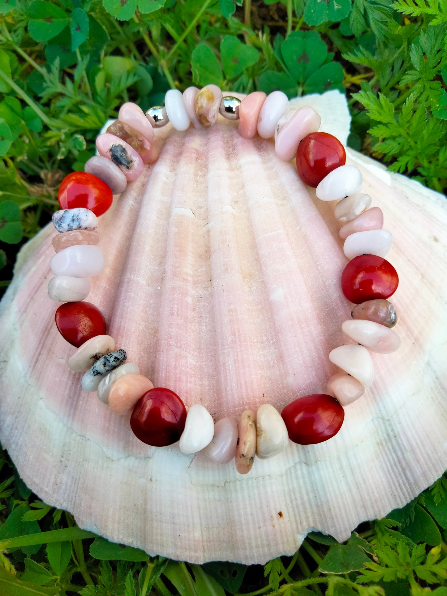 Bracelet élastique - graines Condori et Chips Agate rose