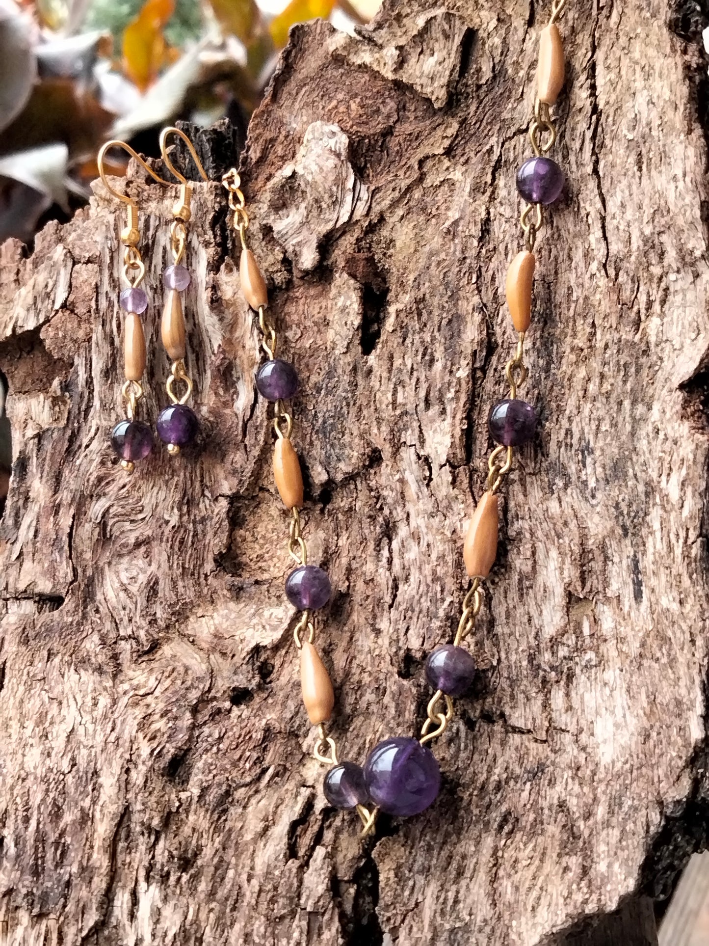 Parure Améthyste et Larme de Job - Collier et Boucles d'oreilles