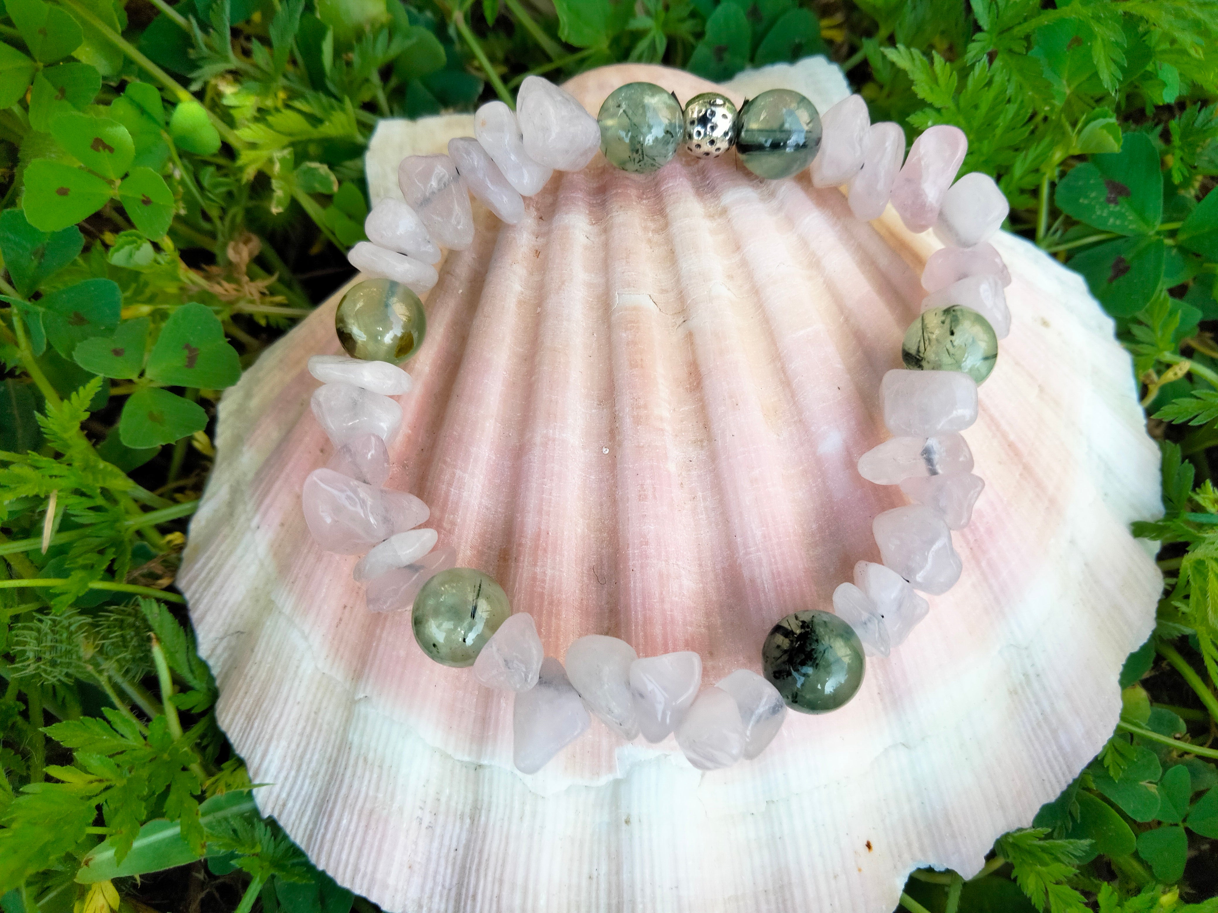 Bracelet élastique-Prehnite-Quartz rose