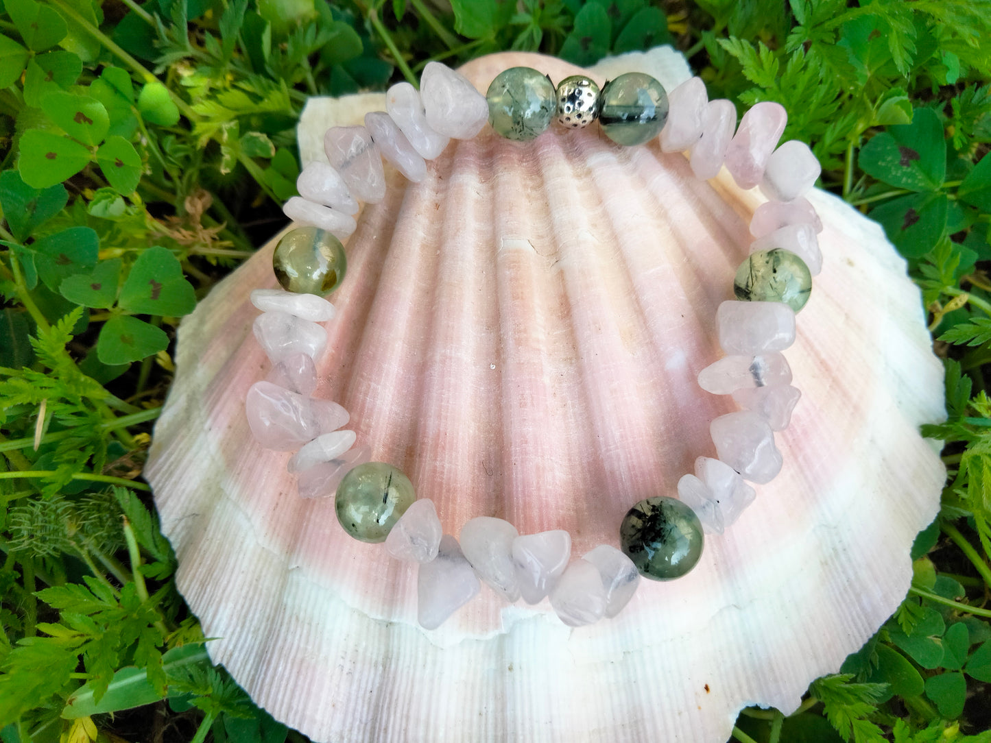 Bracelet élastique - Prehnite et Quartz rose